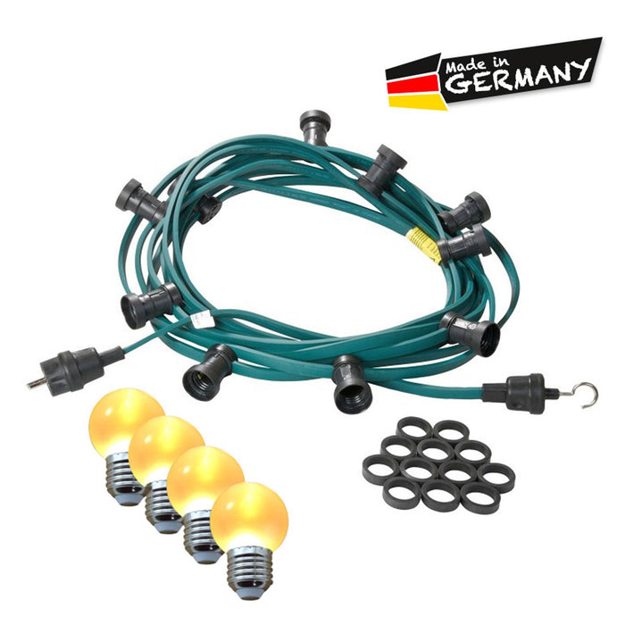 Illu-/Partylichterkette 10m - Außenlichterkette grün - Made in Germany - 20 ultra-warmweiße LED Kugeln