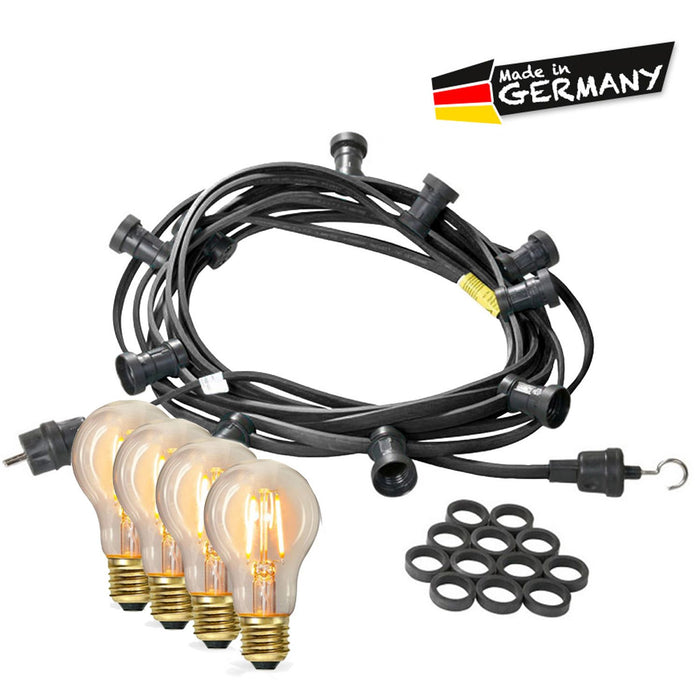 Illu-/Partylichterkette 30m - Außenlichterkette schwarz - Made in Germany - 30x Edison LED Filament