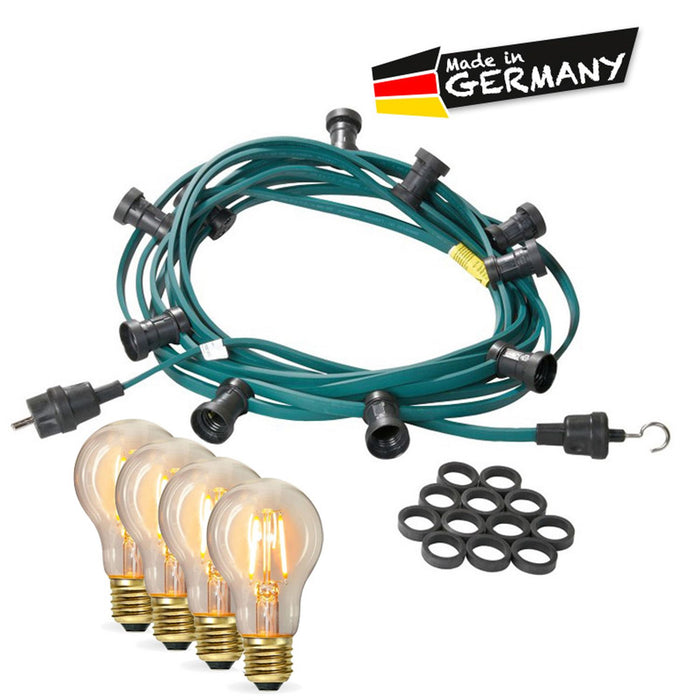 Illu-/Partylichterkette 50m - Außenlichterkette grün - Made in Germany - 50x Edison LED Filament