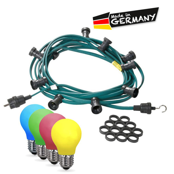 Illu-/Partylichterkette 20m - Außenlichterkette grün - Made in Germany - 20 bunte LED Tropfenlampen