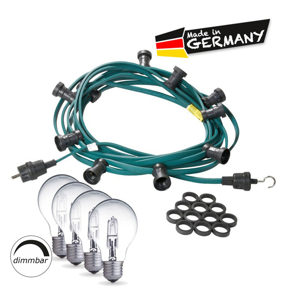 Illu-/Partylichterkette 20m - Außenlichterkette grün - Made in Germany -  20x dimmbare Halogenlampen