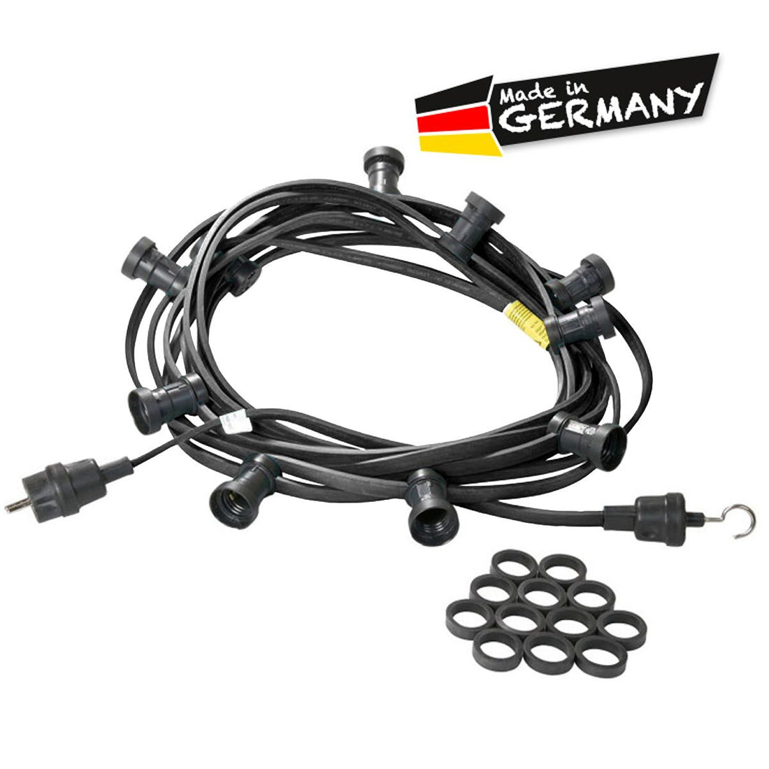 Illu-/Partylichterkette 10m - Außenlichterkette schwarz - Made in Germany -10 x E27 Schraubfassung