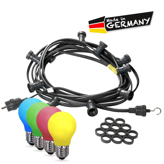 Illu-/Partylichterkette 20m - Außenlichterkette schwarz - Made in Germany 20x bunte LED Tropfenlampe